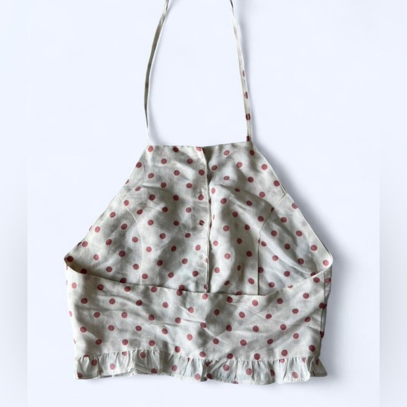 Kimchi Blue Womens Pink White Polka Dot Preppy Button Up Front Halter Top Small - Picture 2 of 8